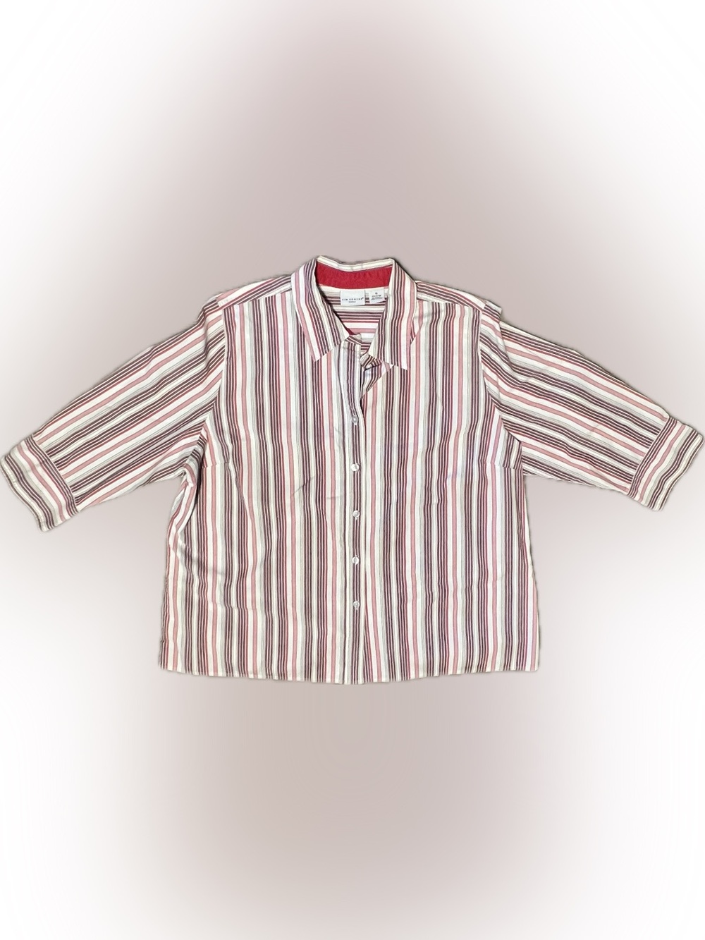 🍄 Women’s Kim Rogers Button-Down Striped Shirt Top Blouse Collar 1X
